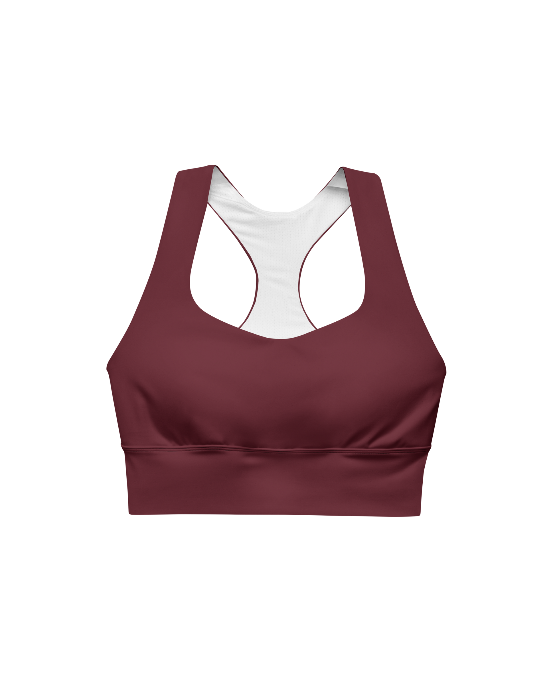 Ember Recycled Sport Top in burgundy with brand back detail
