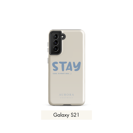 Stay Tough Case for Samsung in white with brand detail
