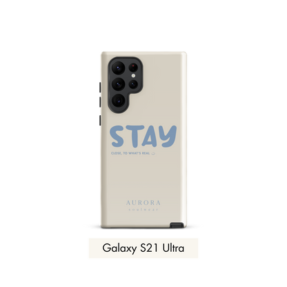 Stay Tough Case for Samsung in white with brand detail
