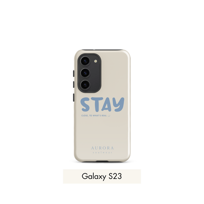 Stay Tough Case for Samsung in white with brand detail
