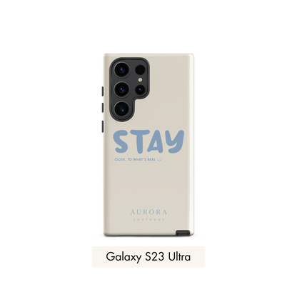 Stay Tough Case for Samsung in white with brand detail
