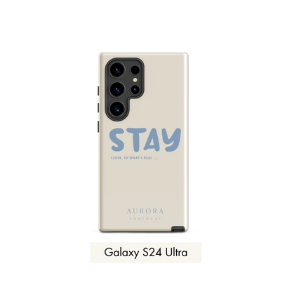 Stay Tough Case for Samsung in white with brand detail
