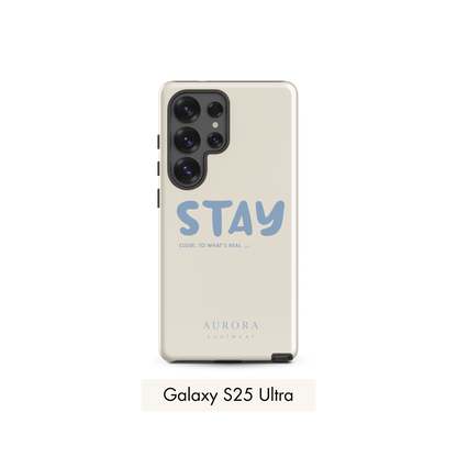 Stay Tough Case for Samsung in white with brand detail
