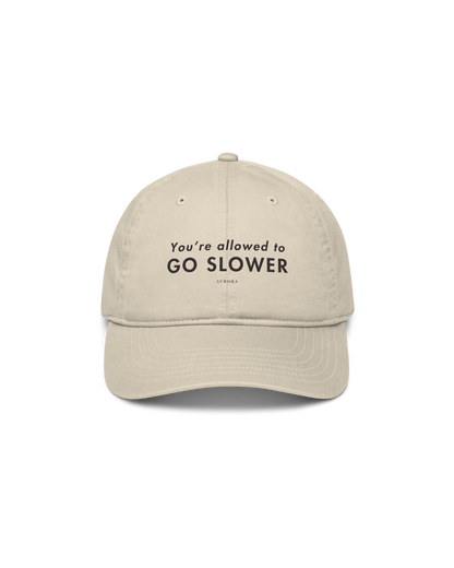 Go Slower Organic Cap in oyster with Go Slower embroidery