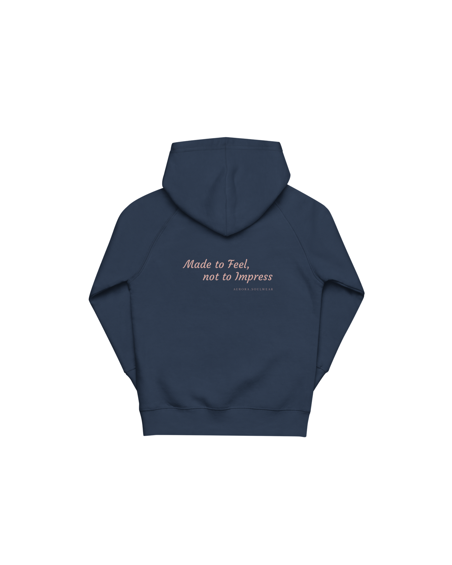 Navy kids hoodie with a small heart on the front, Aurora Soulwear.