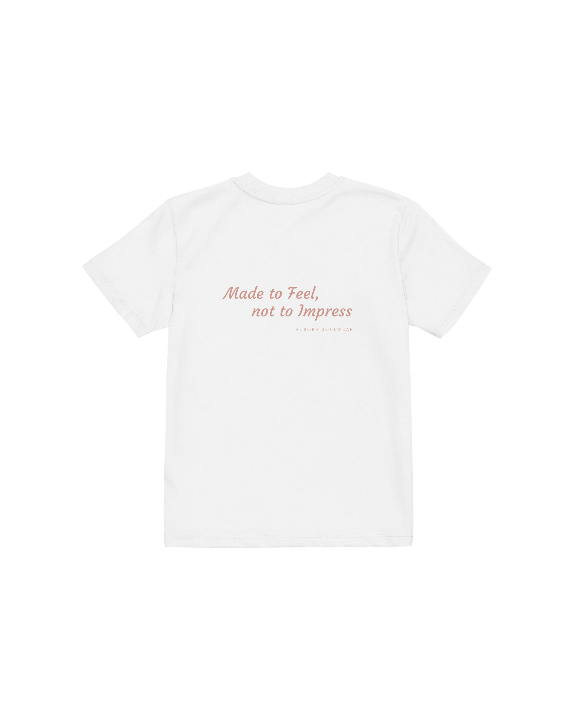 White organic cotton kids t-shirt with a small heart on the chest, Aurora Soulwear.
