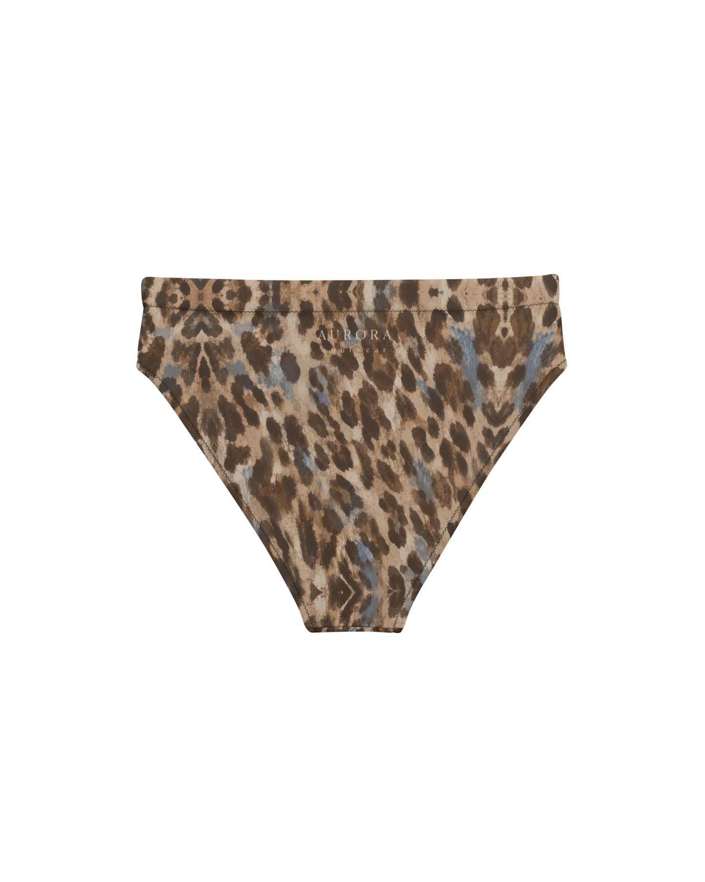 Leopard-print high-waisted bikini bottom, double-layered, from Aurora Soulwear's Heatwave collection.