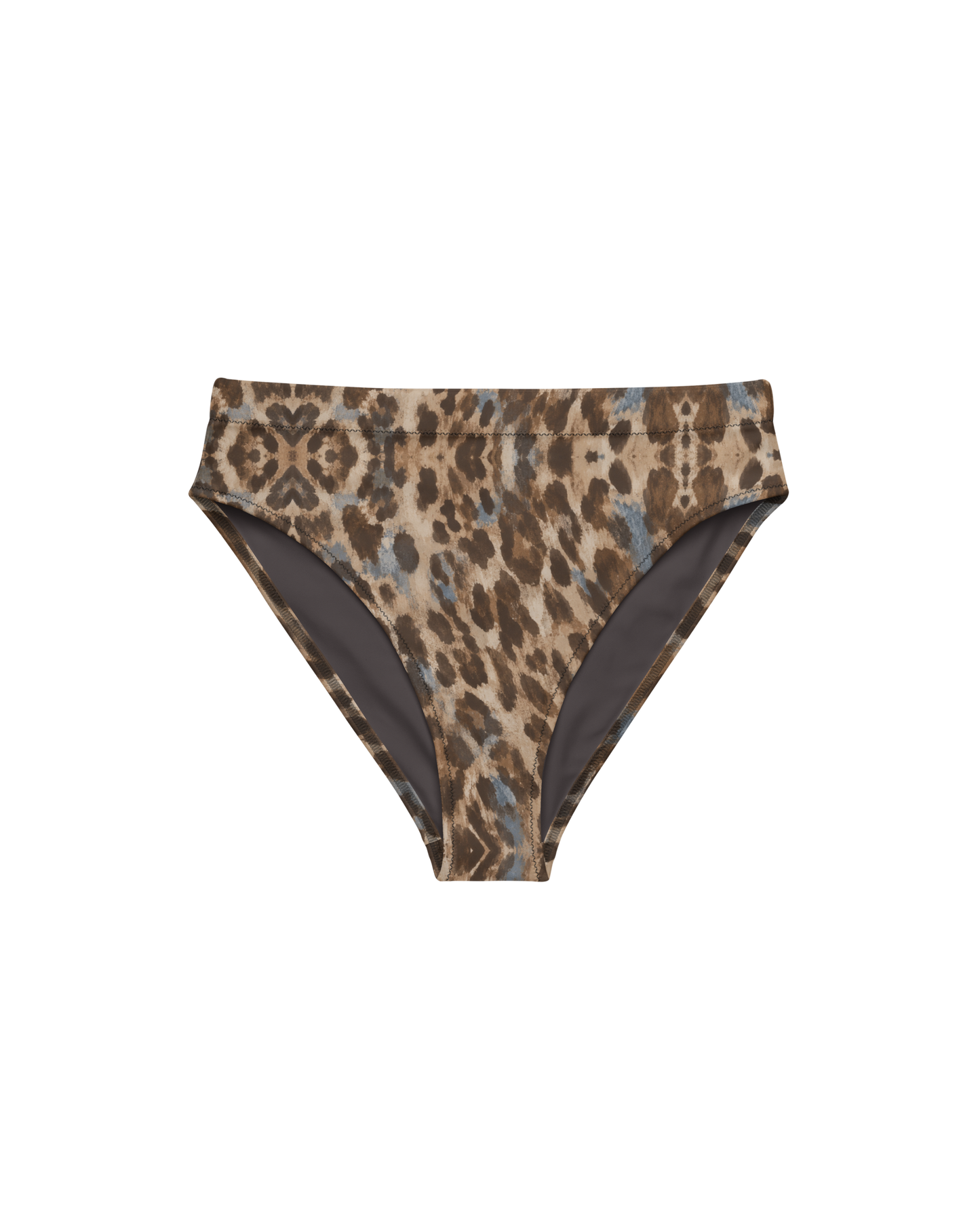 Leopard-print high-waisted bikini bottom, double-layered, from Aurora Soulwear's Heatwave collection.