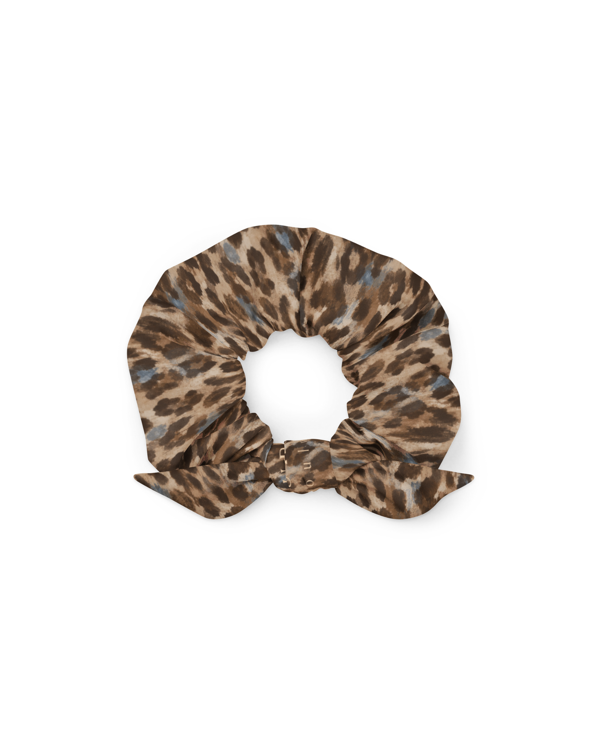 Leopard-print hair scrunchie with removable bow, from Aurora Soulwear's Heatwave collection.