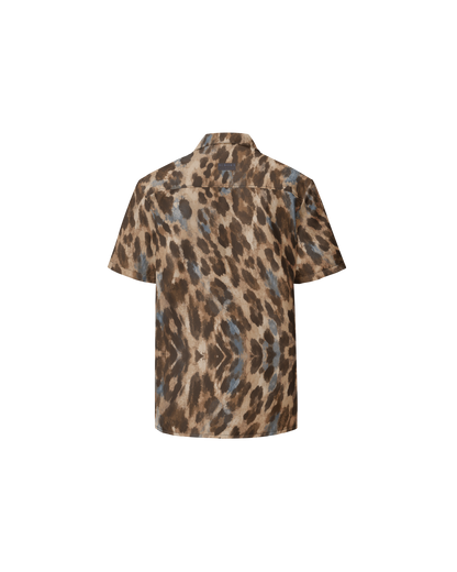 Leopard-print oversized shirt, lightweight, from Aurora Soulwear's Heatwave collection.