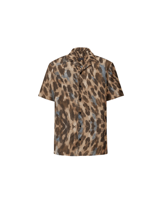 Leopard-print oversized shirt, lightweight, from Aurora Soulwear's Heatwave collection.