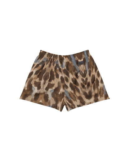 Leopard-print lightweight shorts with drawstring waist, from Aurora Soulwear's Heatwave collection.