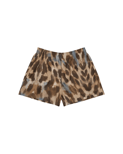 Leopard-print lightweight shorts with drawstring waist, from Aurora Soulwear's Heatwave collection.