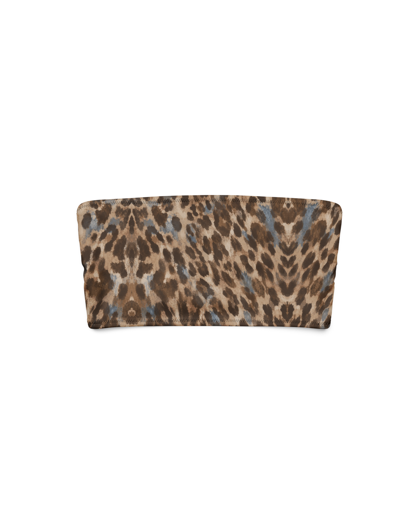 Leopard-print bandeau bikini top, strapless and double-layered, from Aurora Soulwear's Heatwave collection.