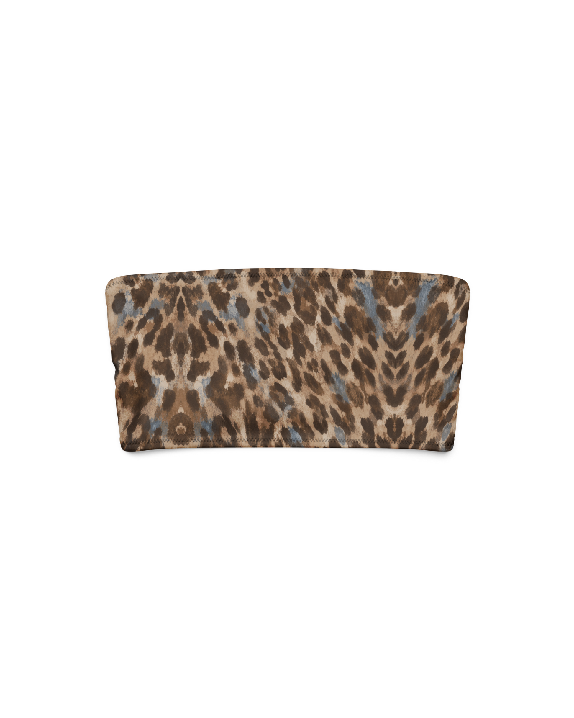 Leopard-print bandeau bikini top, strapless and double-layered, from Aurora Soulwear's Heatwave collection.