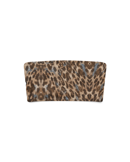 Leopard-print bandeau bikini top, strapless and double-layered, from Aurora Soulwear's Heatwave collection.