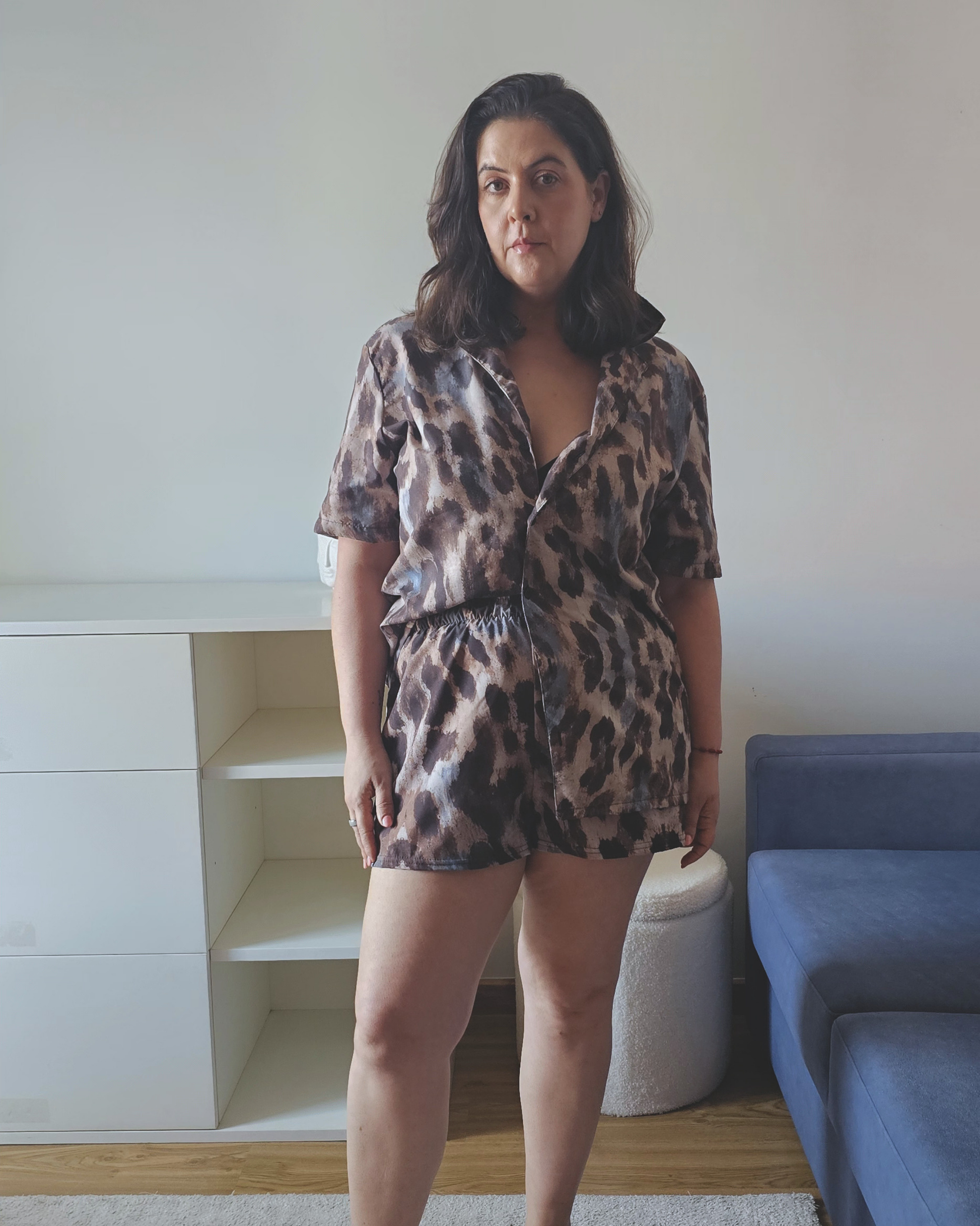 Leopard-print oversized shirt, lightweight, from Aurora Soulwear's Heatwave collection.