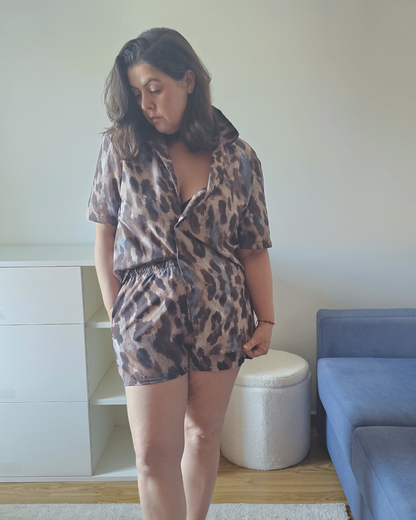 Leopard-print lightweight shorts with drawstring waist, from Aurora Soulwear's Heatwave collection.