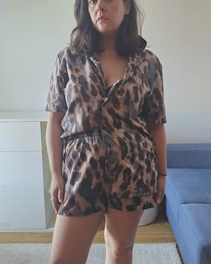 Leopard-print lightweight shorts with drawstring waist, from Aurora Soulwear's Heatwave collection.
