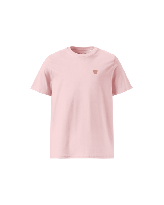 Heart Organic Cotton T-shirt in cotton pink with Duna back print
