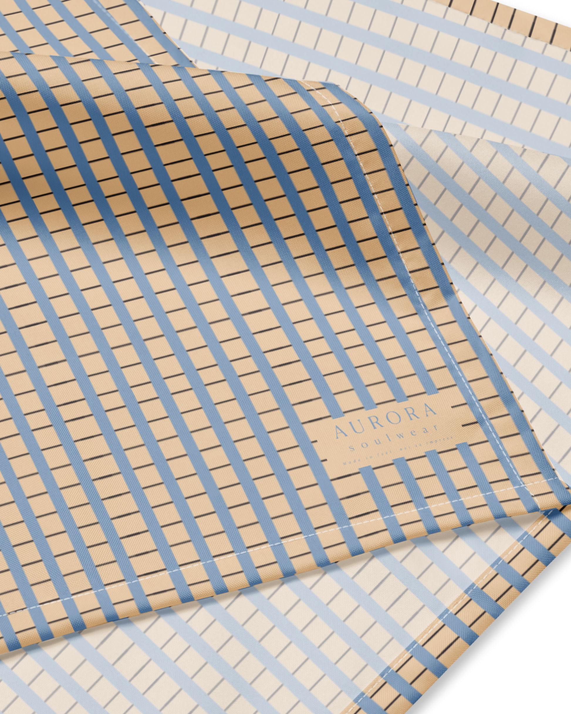 Warm sand and soft-blue check recycled bandana by Aurora Soulwear