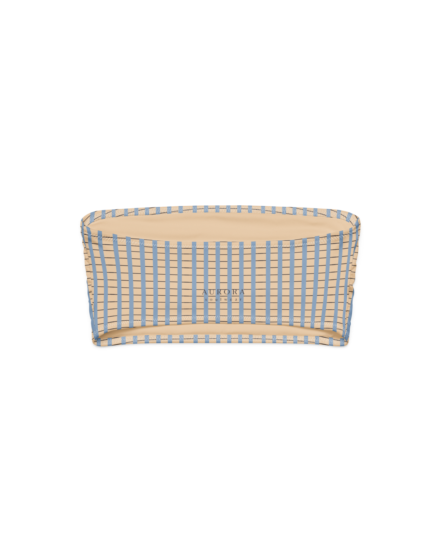 Warm sand and soft-blue check recycled bandeau bikini top by Aurora Soulwear