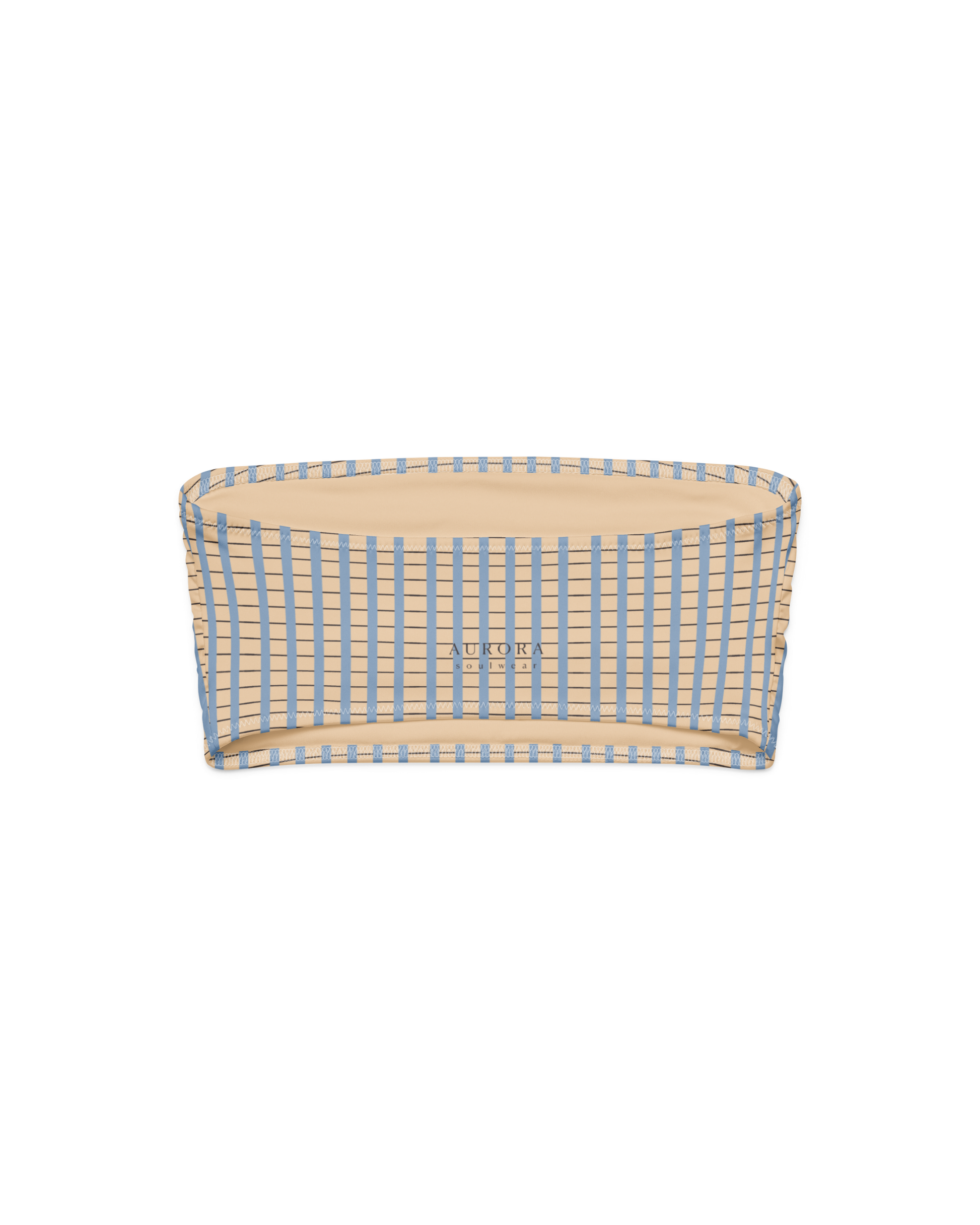 Warm sand and soft-blue check recycled bandeau bikini top by Aurora Soulwear