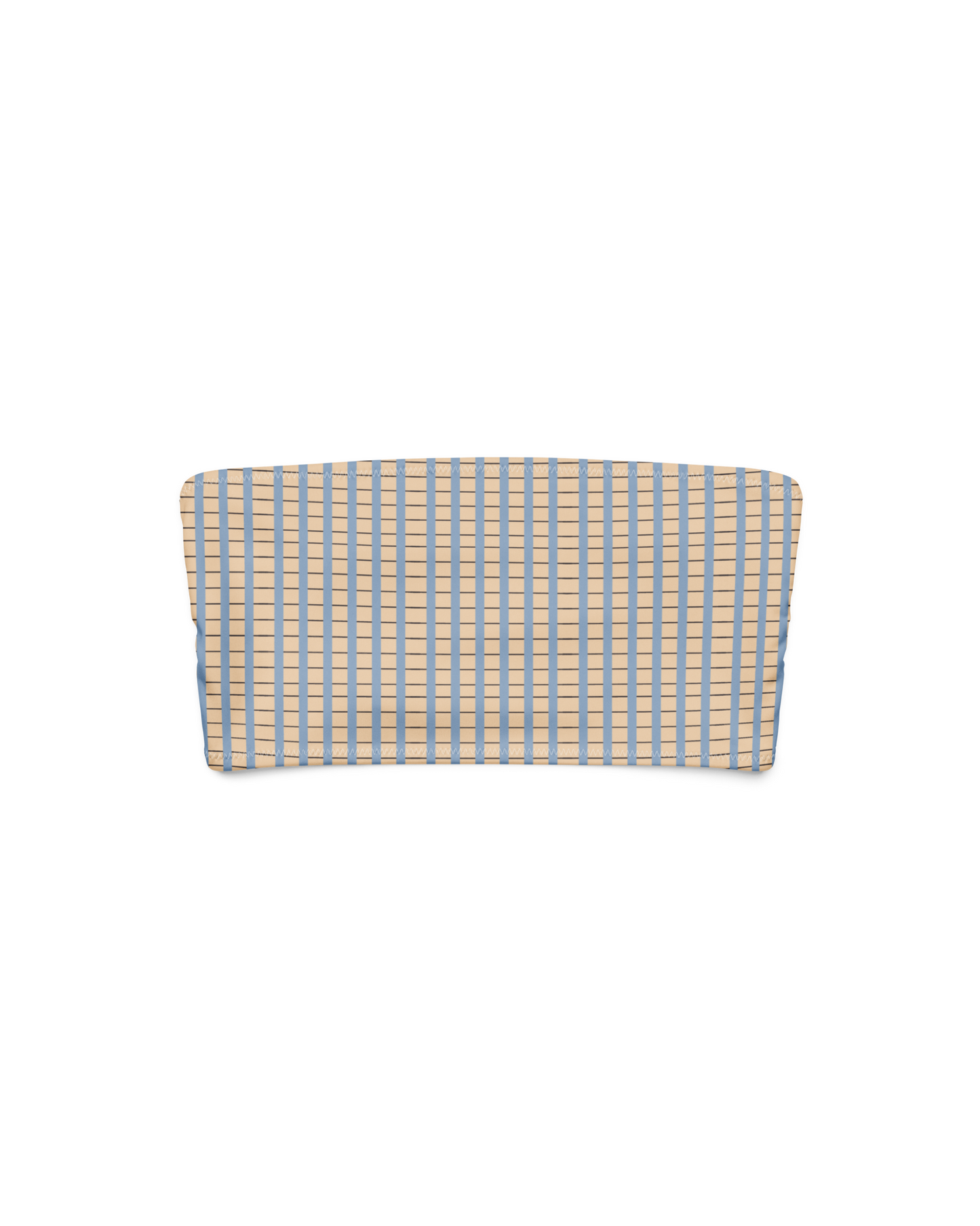 Warm sand and soft-blue check recycled bandeau bikini top by Aurora Soulwear