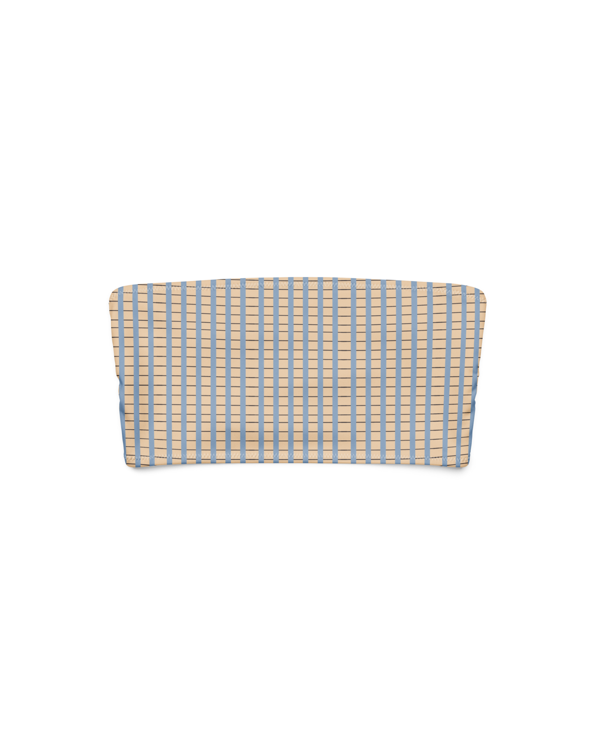 Warm sand and soft-blue check recycled bandeau bikini top by Aurora Soulwear