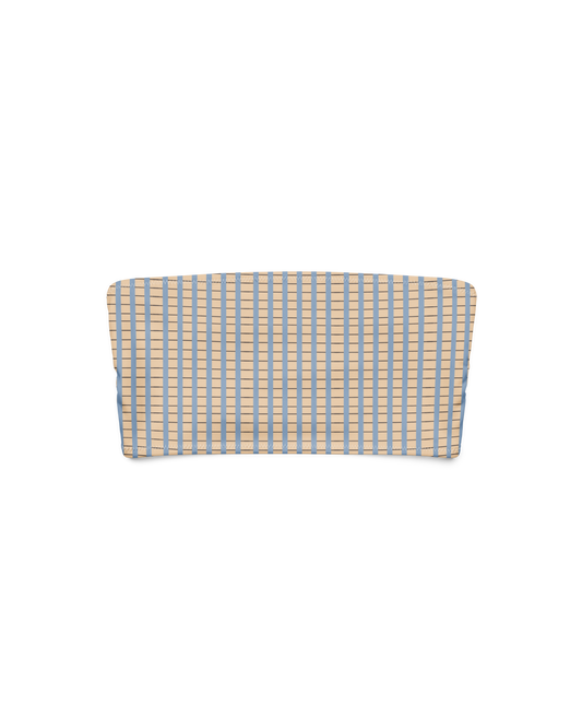 Warm sand and soft-blue check recycled bandeau bikini top by Aurora Soulwear