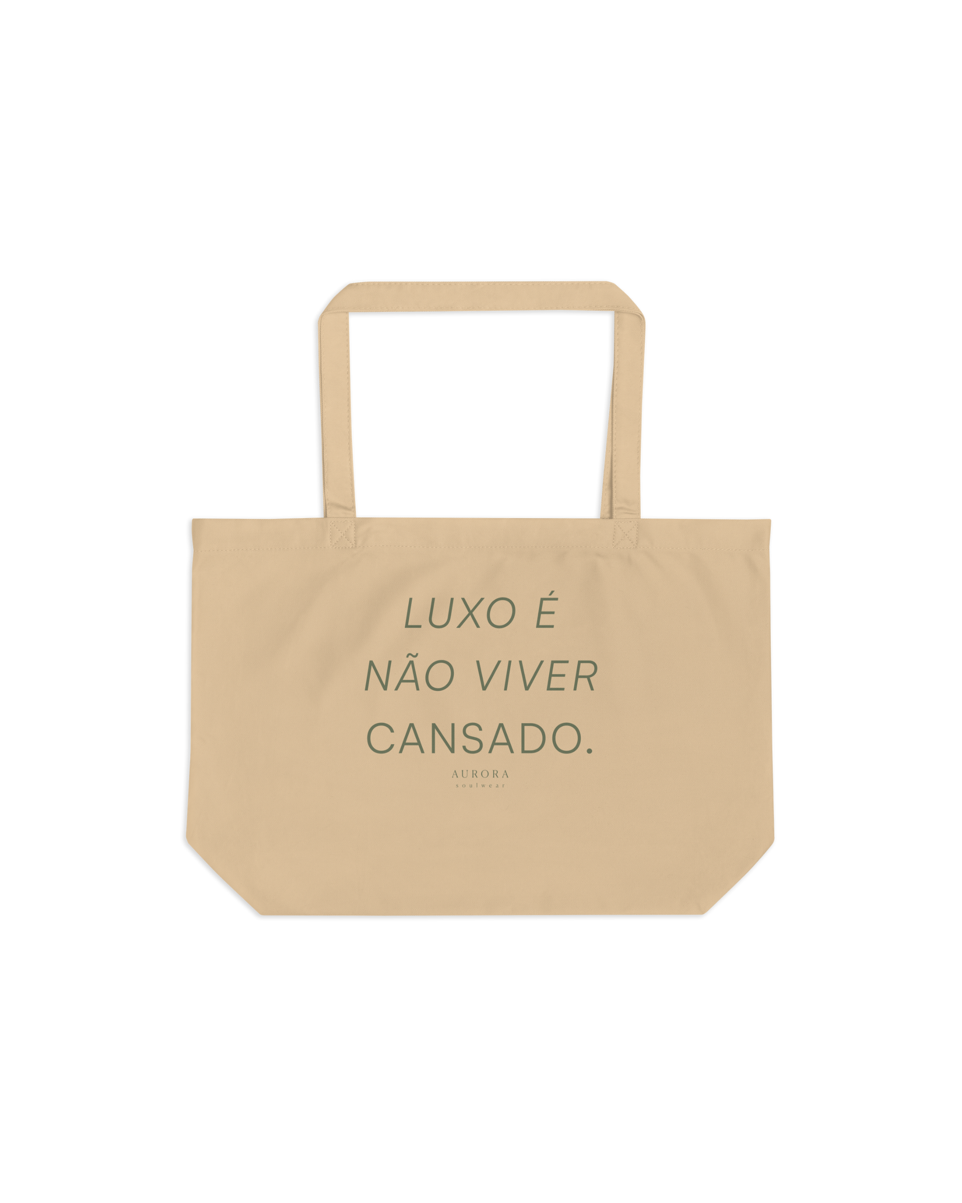 Luxo Organic Cotton Shopper in oyster with Luxo É Não Viver Cansado print in sage green
