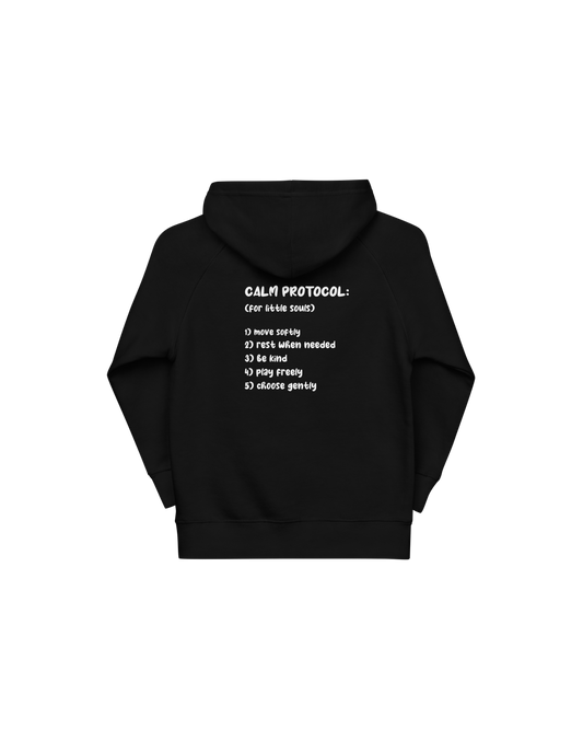 Protocol Blend Kids Hoodie in black with Calm Protocol back print