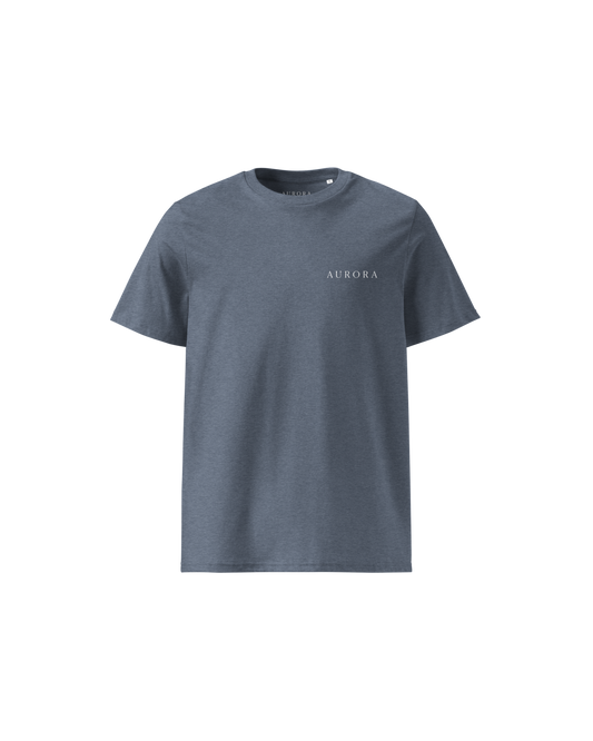 Return To You Organic Cotton T-shirt in heather blue with Wear What Returns To You back print