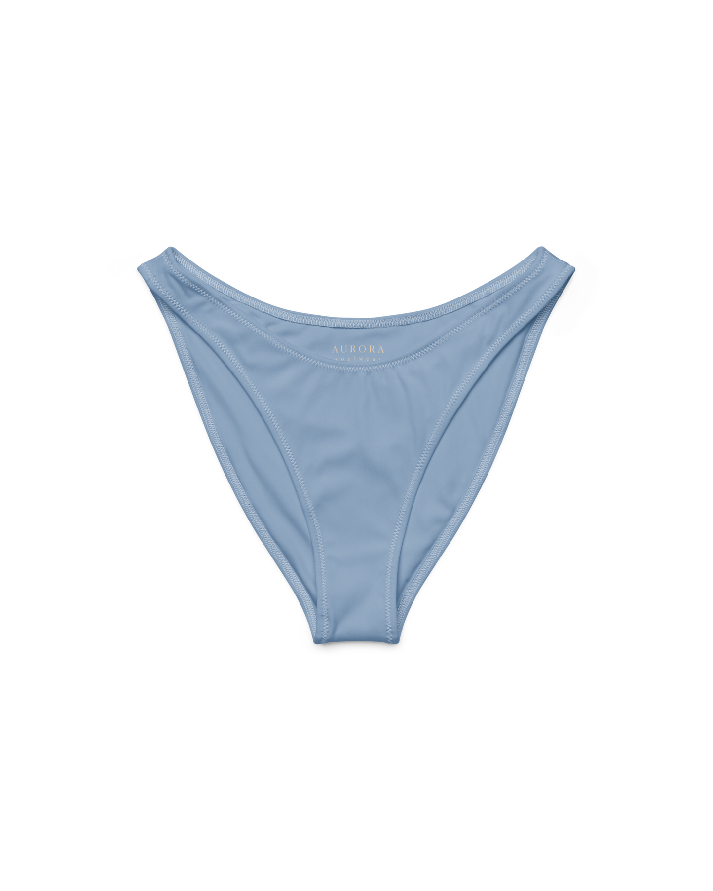 Soft lake-blue recycled high-cut bikini bottom by Aurora Soulwear