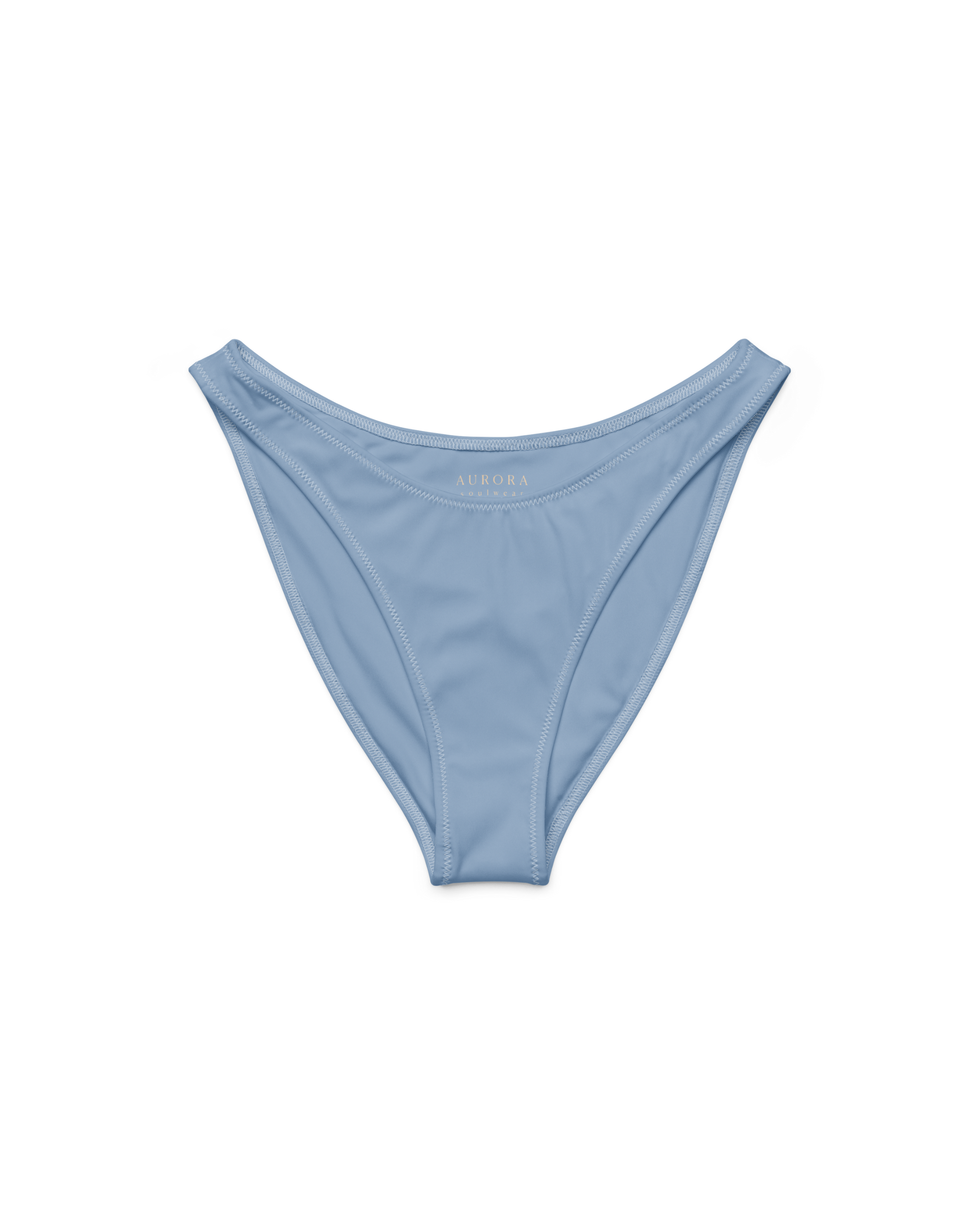 Soft lake-blue recycled high-cut bikini bottom by Aurora Soulwear