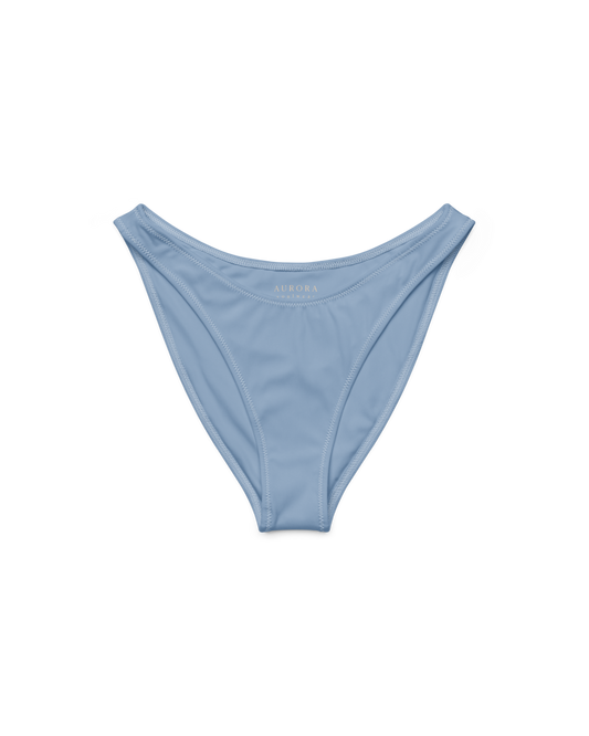 Soft lake-blue recycled high-cut bikini bottom by Aurora Soulwear