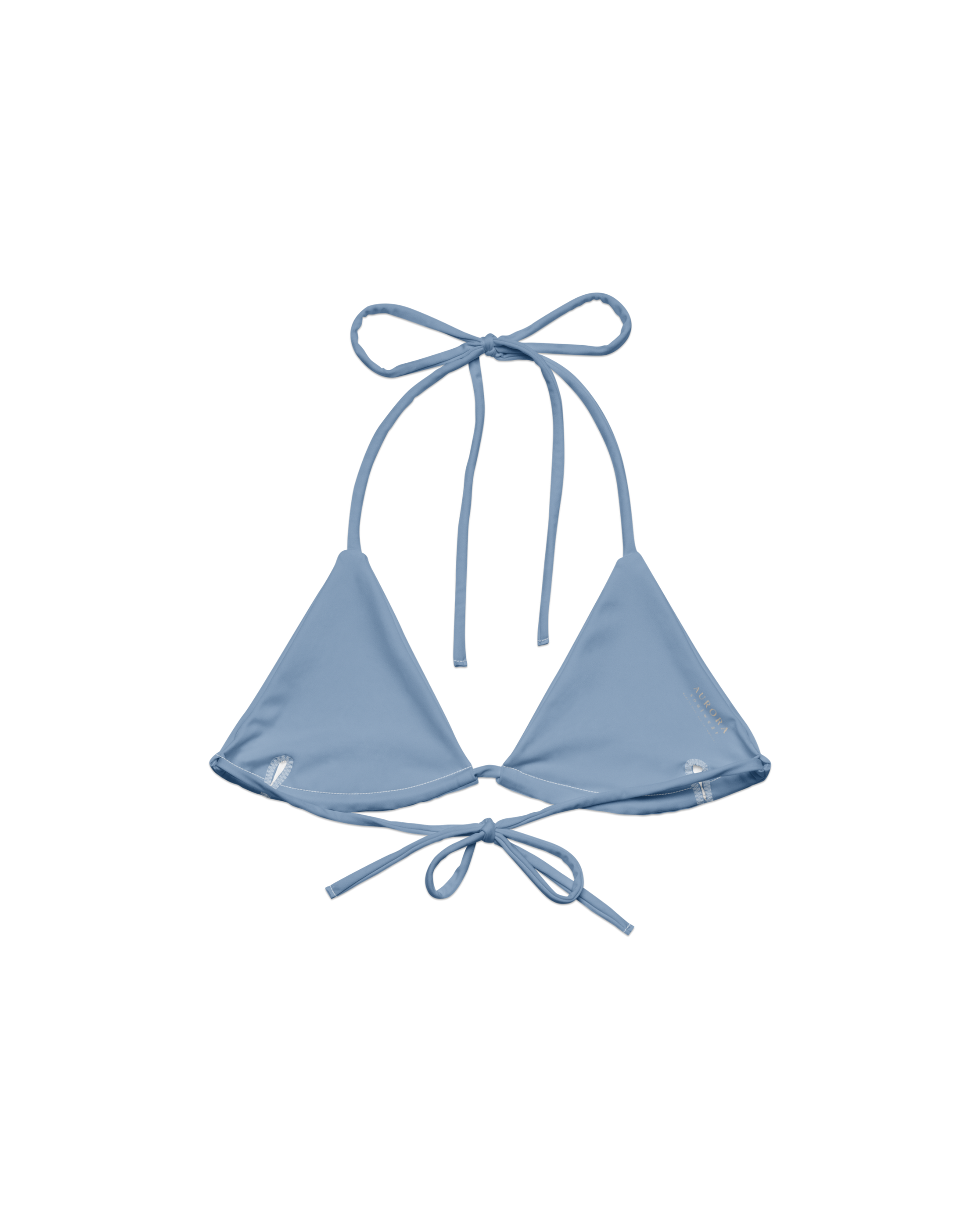 Soft lake-blue recycled triangle bikini top by Aurora Soulwear