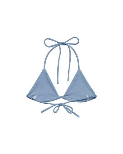 Soft lake-blue recycled triangle bikini top by Aurora Soulwear