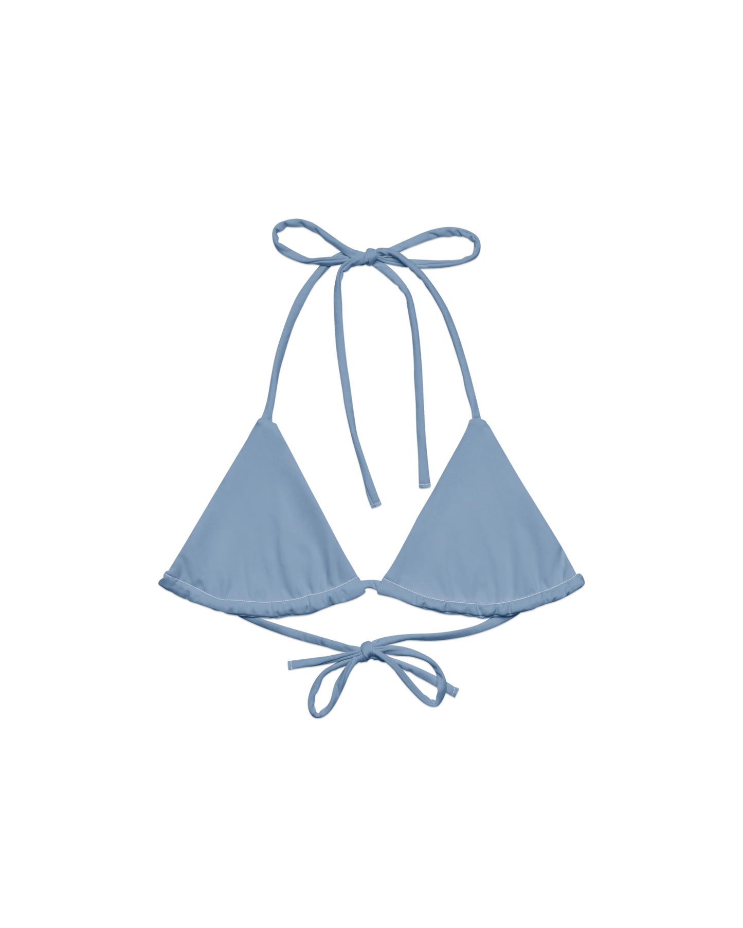 Soft lake-blue recycled triangle bikini top by Aurora Soulwear