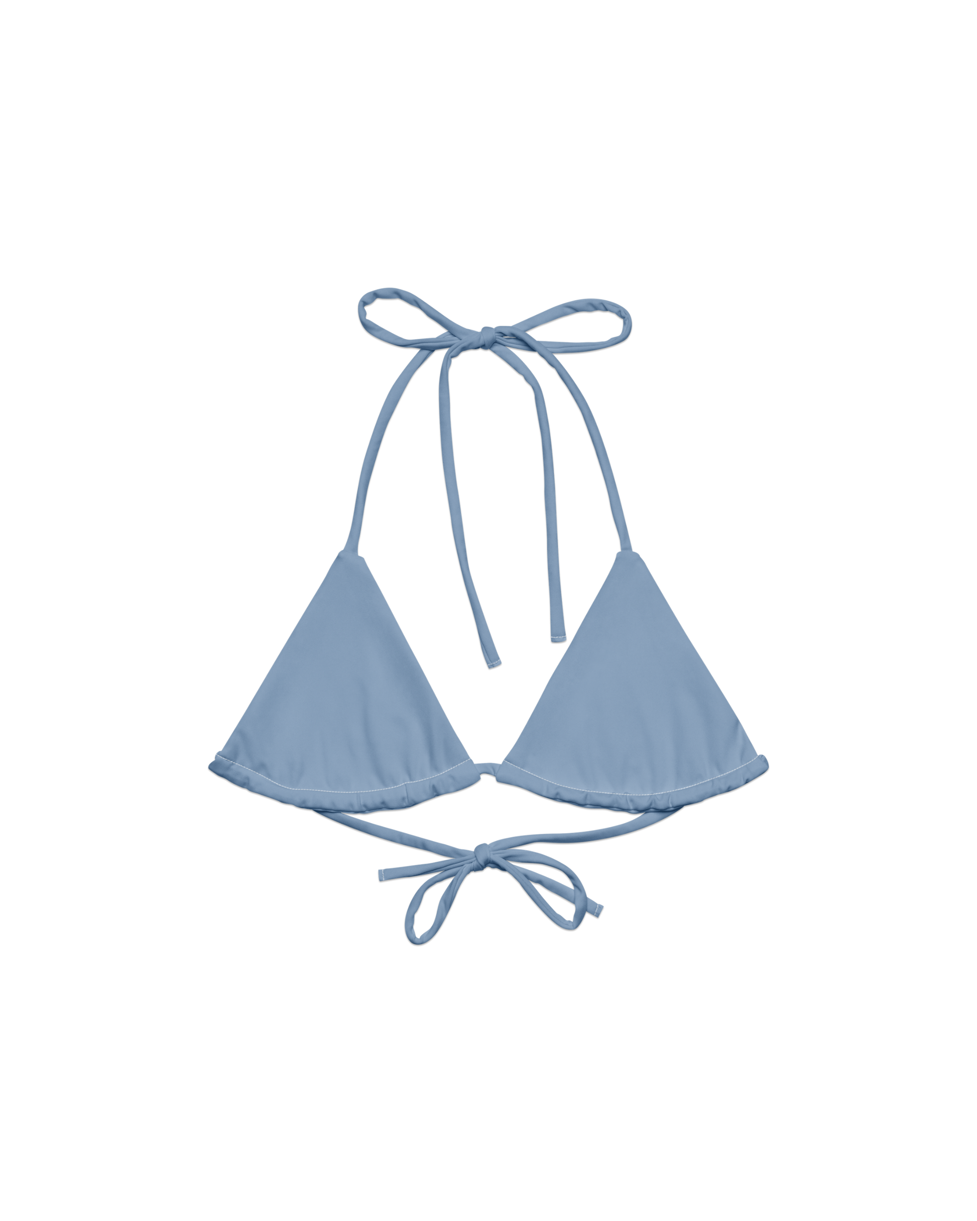 Soft lake-blue recycled triangle bikini top by Aurora Soulwear