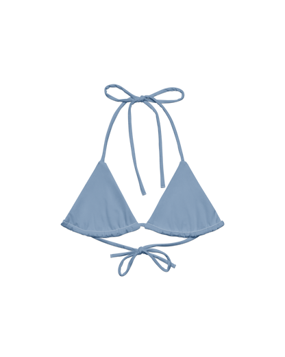 Soft lake-blue recycled triangle bikini top by Aurora Soulwear
