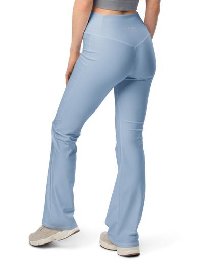 Soft lake-blue recycled flare leggings by Aurora Soulwear