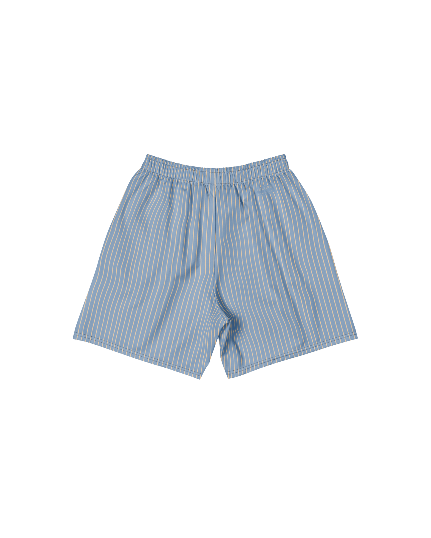 Lake-blue and sand pinstripe recycled long shorts by Aurora Soulwear