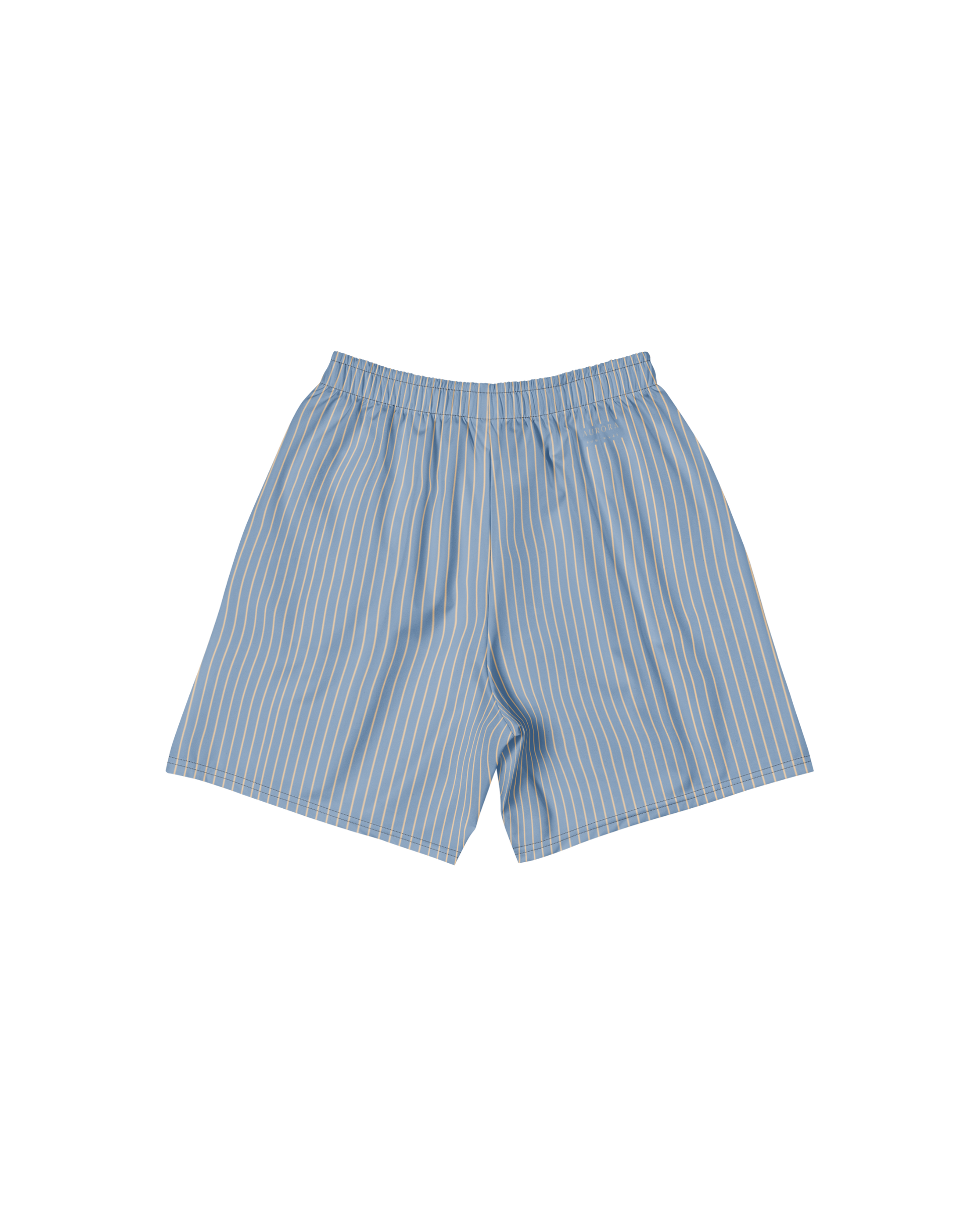 Lake-blue and sand pinstripe recycled long shorts by Aurora Soulwear