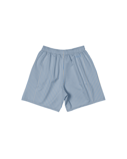 Lake-blue and sand pinstripe recycled long shorts by Aurora Soulwear