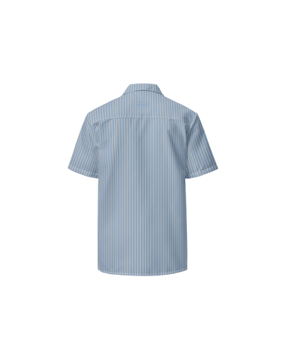 Lake-blue and sand pinstripe recycled oversized shirt by Aurora Soulwear