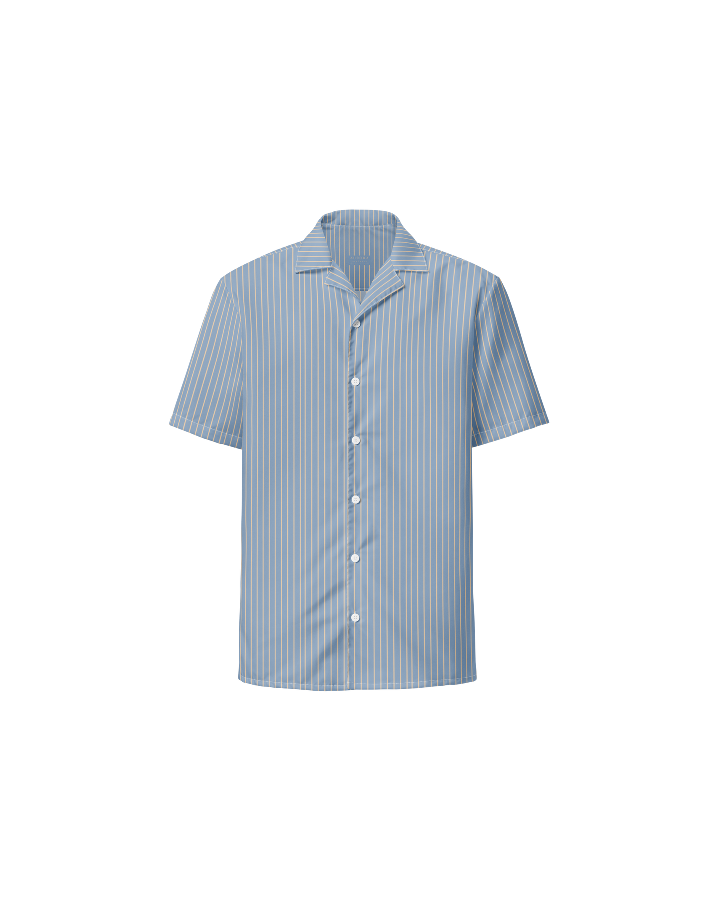 Lake-blue and sand pinstripe recycled oversized shirt by Aurora Soulwear
