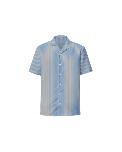 Lake-blue and sand pinstripe recycled oversized shirt by Aurora Soulwear