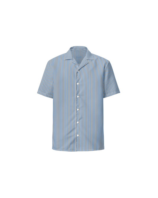 Lake-blue and sand pinstripe recycled oversized shirt by Aurora Soulwear