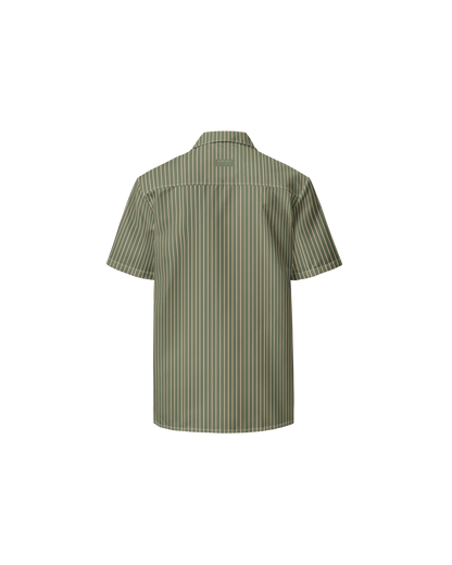 Sálvia Recycled Oversized Button Shirt in sage green with sand stripes